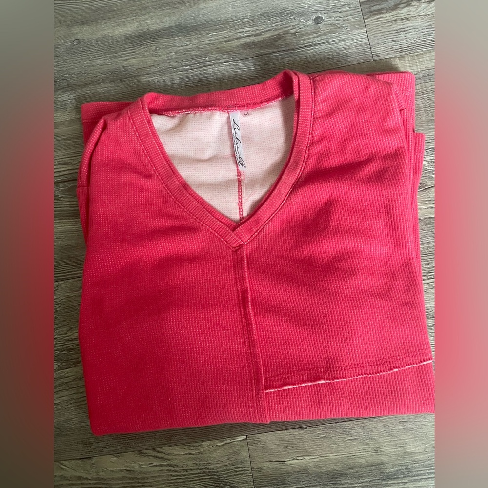 Lulu B Hot Pink V-Neck Blouse